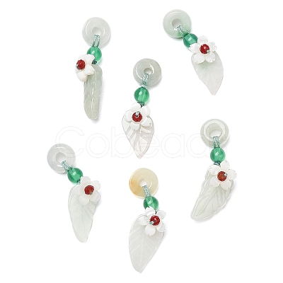 Natural Jadeite & Natural Green Onyx Agate & Crystal Dnout/Leaf Pendant Decorations G-G008-06-1