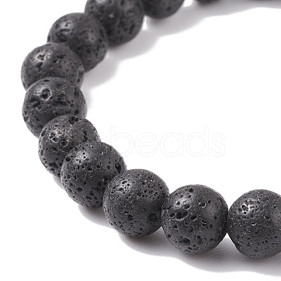 Natural Lava Rock Round Beaded Stretch Bracelet BJEW-JB08221-1