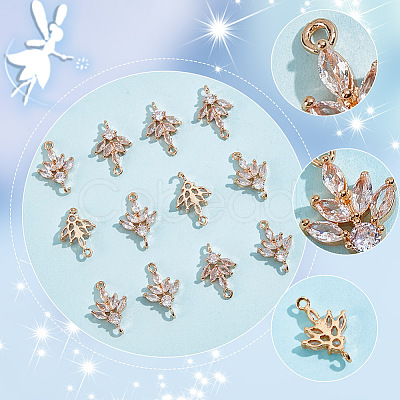 12Pcs Brass Pave Clear Cubic Zirconia Connector Charms ZIRC-AR0001-24-1