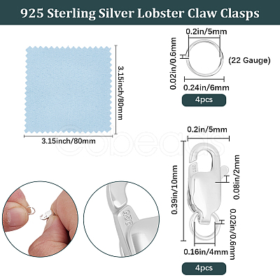 4Pcs 925 Sterling Silver Lobster Claw Clasps STER-BBC0009-40B-1