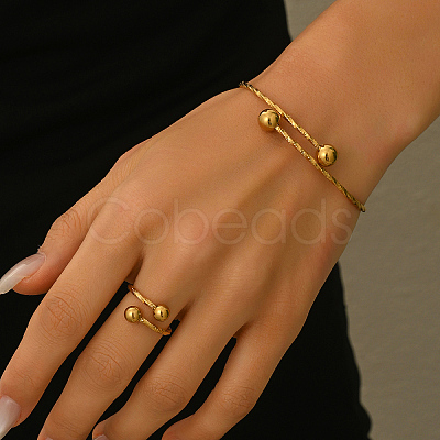 Stainless Steel Round Cuff Bangle & Rings Sets for Women XN0505-1