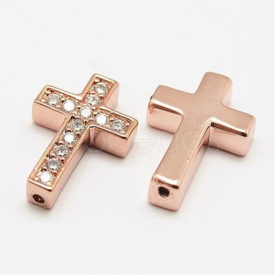 Brass Micro Pave Grade AAA Cubic Zirconia Beads KK-P055-14RG-NR-1