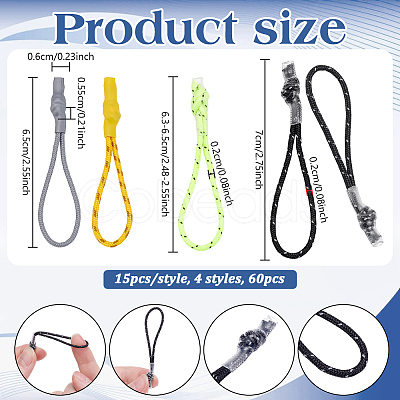 60Pcs 4 Styles Plastic & Polyester Heat Shrink Tubing Pull Tail Rope FIND-NB0007-10-1