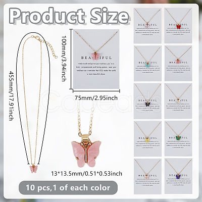 10Pcs 10 Colors Acrylic Butterfly Pendant Zinc Alloy Chain Necklaces NJEW-GO0001-19-1