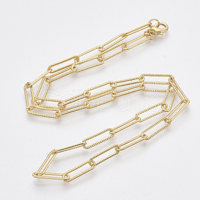 Brass Textured Paperclip Chain Necklace Making MAK-S072-01A-G-1