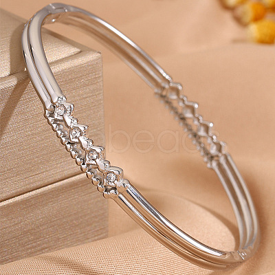 304 Stainless Steel Crystal Rhinestone Rhombus Hinged Cuff Bangles for Women WG11813-02-1