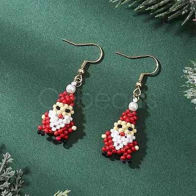 Christmas Santa Claus 304 Stainless Steel Glass Dangle Earrings EJEW-MZ00610-1