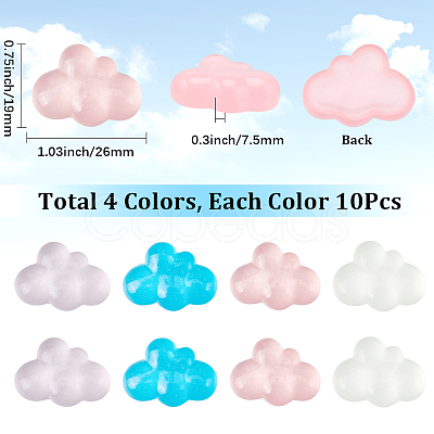 40pcs 4 Colors Luminous Transparent Resin Cabochons RESI-SC0006-58-1