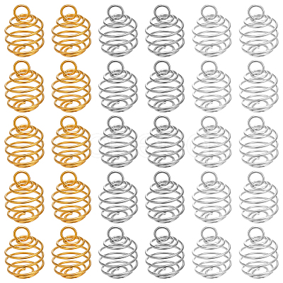 108Pcs 3 Colors Stainless Steel Spiral Bead Cage Pendants STAS-CN0001-59-1