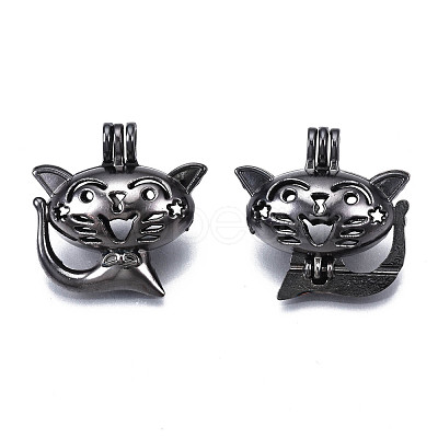 Alloy Locket Hollow Kitten Pendants PALLOY-S094-40B-1