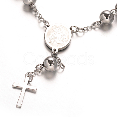 Tarnish Resistant Rosary Bead Bracelets with Cross BJEW-E282-01P-1