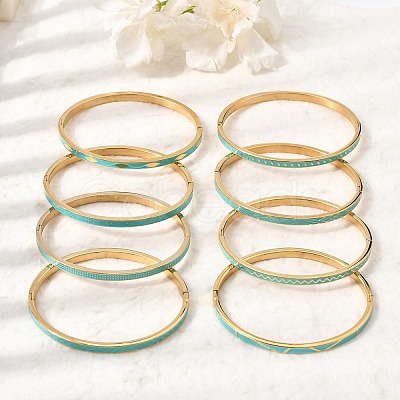 304 Stainless Steel Enamel Hinged Cuff Bangles for Women SA-CBAC920-15G-01-1