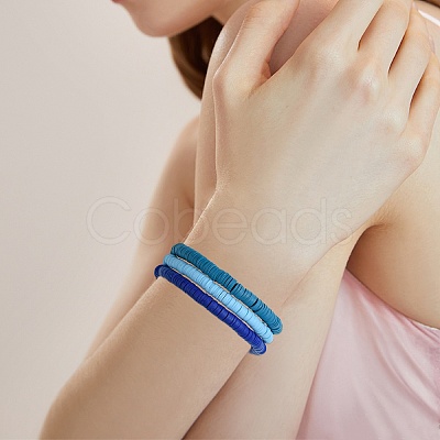 6Pcs 6 Colors Handmade Polymer Clay Stretch Bracelets BJEW-SW00139-1