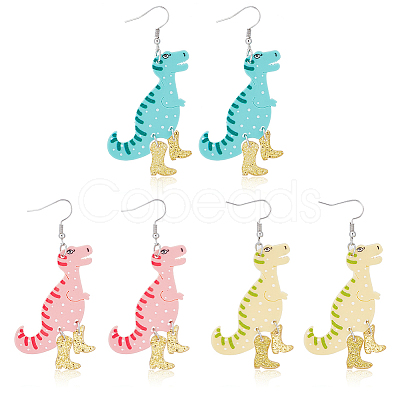 3 Pairs 3 Colors Dinosaur & High Heels Acrylic Dangle Earrings EJEW-AN0002-79-1