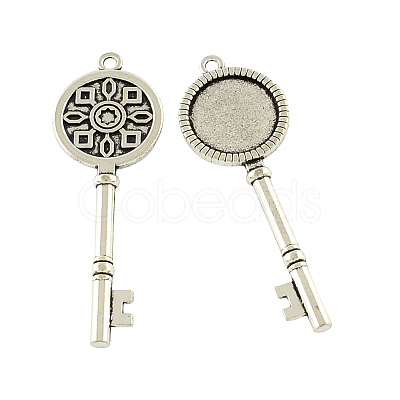 Tibetan Style Alloy Skeleton Key Big Pendant Cabochon Settings TIBEP-Q043-078-RS-1