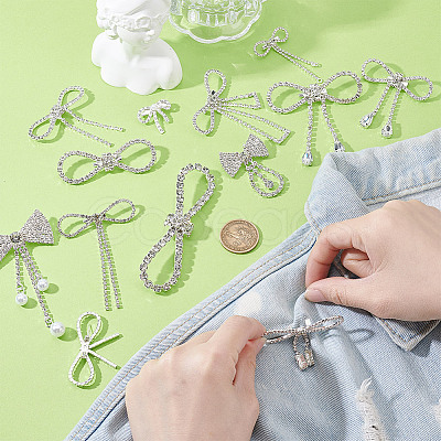 13Pcs 13 Styles Bowknot Alloy Rhinestone Brooches for Backpack Clothes JEWB-GA0001-36-1