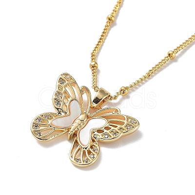 Butterfly Brass Micro Pave Cubic Zirconia Pendant Necklaces NJEW-A015-05KCG-1