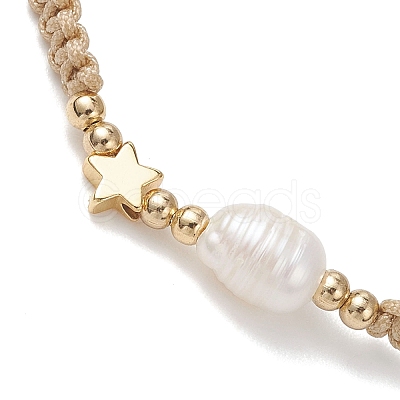 3Pcs Natural Cultured Freshwater Pearl & Brass & 304 Stainless Steel Beads Braided Bead Bracelets for Women BJEW-JB13108-1