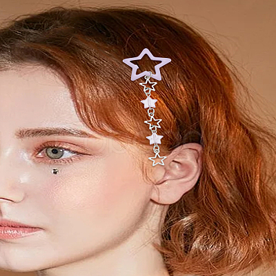 2Pcs Star Alloy & Acrylic & Iron Snap Hair Clips PHAR-LP0001-02-1