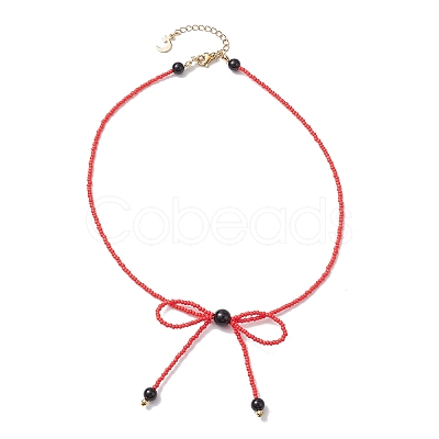 Glass Seed Pendant Necklaces for Women NJEW-MZ00031-03-1
