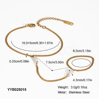 304 Stainless Steel Curb Chain Finger Ring Bracelets for Women XO2335-3-1