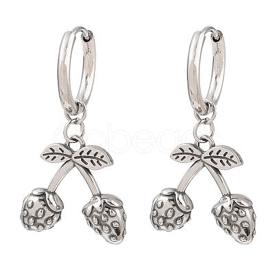 316 Surgical Stainless Strawberry Hoop Earrings EJEW-C160-11B-1