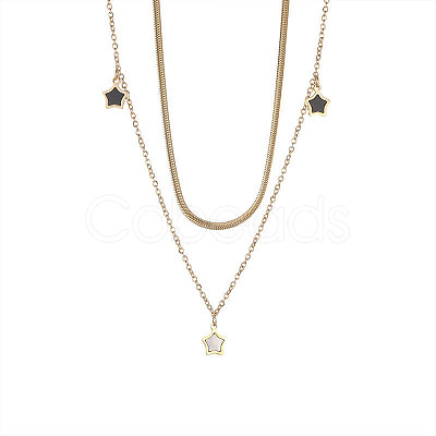 Star Stainless Steel with Natural Shell Double Layer Pendant Necklaces & Charm Bracelets Sets WGBAFA5-03-1