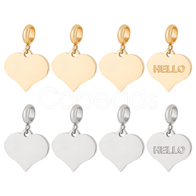 BENECREAT 4 Sets 2 Colors Engravable 304 Stainless Steel European Dangle Charms FIND-BC0004-31-1