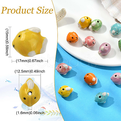 12Pcs 6 Colors Handmade Printed Porcelain Beads PORC-CJ0001-35-1