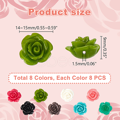 64Pcs 8 Colors Synthetic Coral 3D Flower Rose Beads CORA-GA0001-02-1
