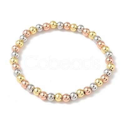 Brass Round Beaded Stretch Bracelets for Men Women BJEW-B148-05C-M-1