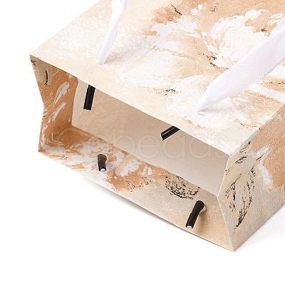 Flower Oil Painting Print Rectangle Paper Gift Storage Bags with Ribbon Handles ABAG-A011-01G-1