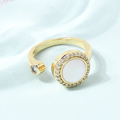 Brass Micro Pave Cubic Zirconia Open Cuff Rings CU-CBA4898-08G-09-1