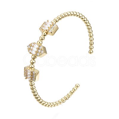 Sparkle Cubic Zirconia Ball Beaded Cuff Bangle for Her BJEW-N012-003-NF-1