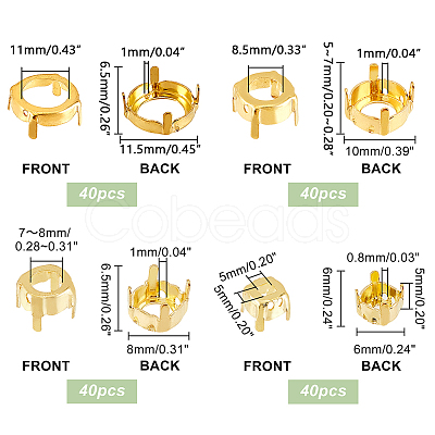 160Pcs 4 Style Brass Open Back Bezel Sew on Prong Settings KK-PH0004-03-1