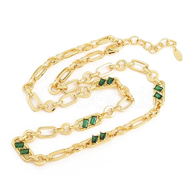 7MM Brass Pave Cubic Zirconia Figaro Chain Necklaces NJEW-D324-05G-03-1