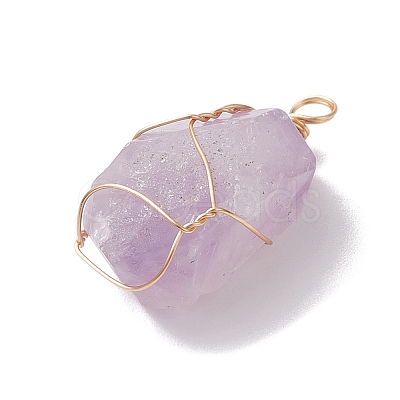 Raw Rough Natural Amethyst Copper Wire Wrapped Pendants PALLOY-JF02787-01-1