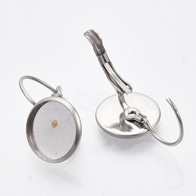 Tarnish Resistant Flat Round Tray Smooth Surface 304 Stainless Steel Leverback Earring Findings STAS-R065-66-1
