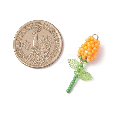 Glass Seed Beaded Rose Pendants PALLOY-MZ00959-1