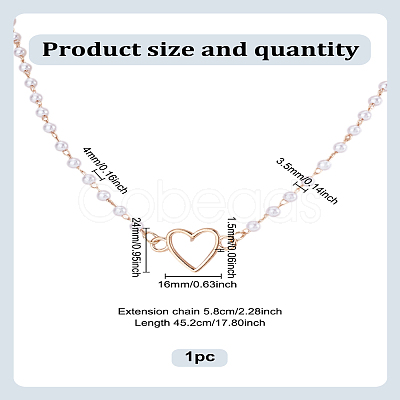 1Pc Zinc Alloy & ABS Plastic Imitation Pearl Heart Pendant Necklaces NJEW-LP0009-4KCG-1