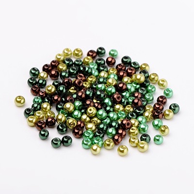 Choc-Mint Mix Pearlized Glass Pearl Beads HY-X006-4mm-04-1