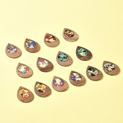 14Pcs 7 Colors Walnut Wood Resin Pendants WOOD-FS0001-31-1