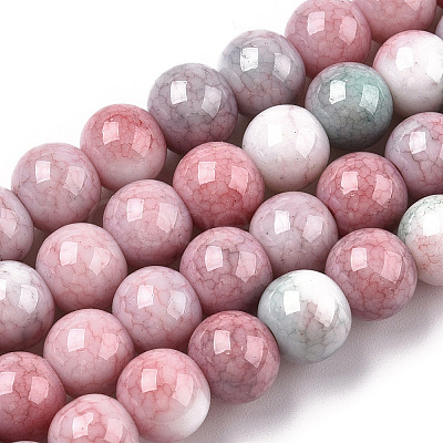 Ombre Effect Dyed Crackle Glass Round Beads Strands X-GLAA-T031-01J-1