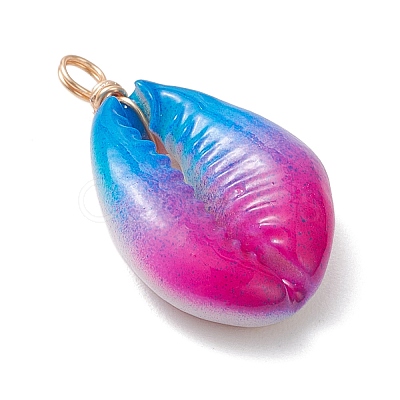 2Pcs 2 Colors Spray Painted Natural Cowrie Shell Deep Sky Blue Pendants PALLOY-JF04260-1