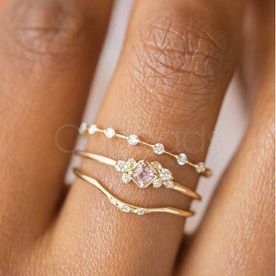 3Pcs Rhombus Zinc Alloy with Crystal Rhinestone Finger Rings FS-WG622CD-03-1