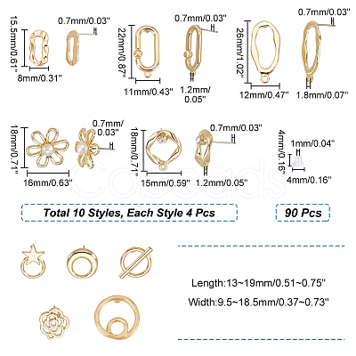 40Pcs 10 Style Alloy Stud Earring Findings FIND-PH0008-36-1