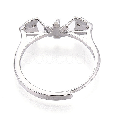 Flower & Bowknot Brass Micro Pave Clear Cubic Zirconia Adjustable Ring Settings KK-T076-78P-1