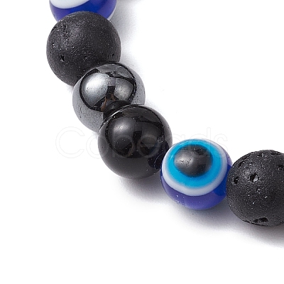 Round Gemstone Beaded Stretch Bracelets BJEW-JB11005-01-1
