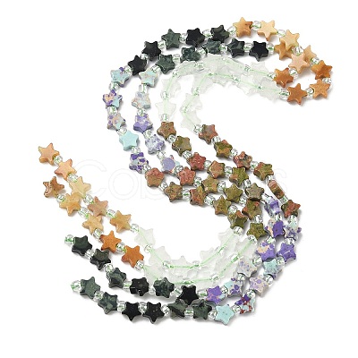 5 Styles Synthetic Imperial Jasper & Natural Topaz Jade & Quartz Crystal & Unakite & Kambaba Jasper Beads Strands G-D095-A01-1