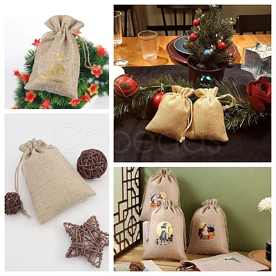 4 Styles Flower Print Burlap Packing Pouches ABAG-BBC0001-03A-1